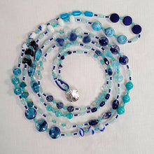 Load image into Gallery viewer, Super Long Necklace ~ Navy, Aqua, White - Vintage Glass