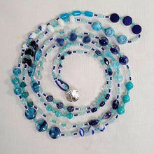 Load image into Gallery viewer, Super Long Necklace ~ Navy, Aqua, White - Vintage Glass
