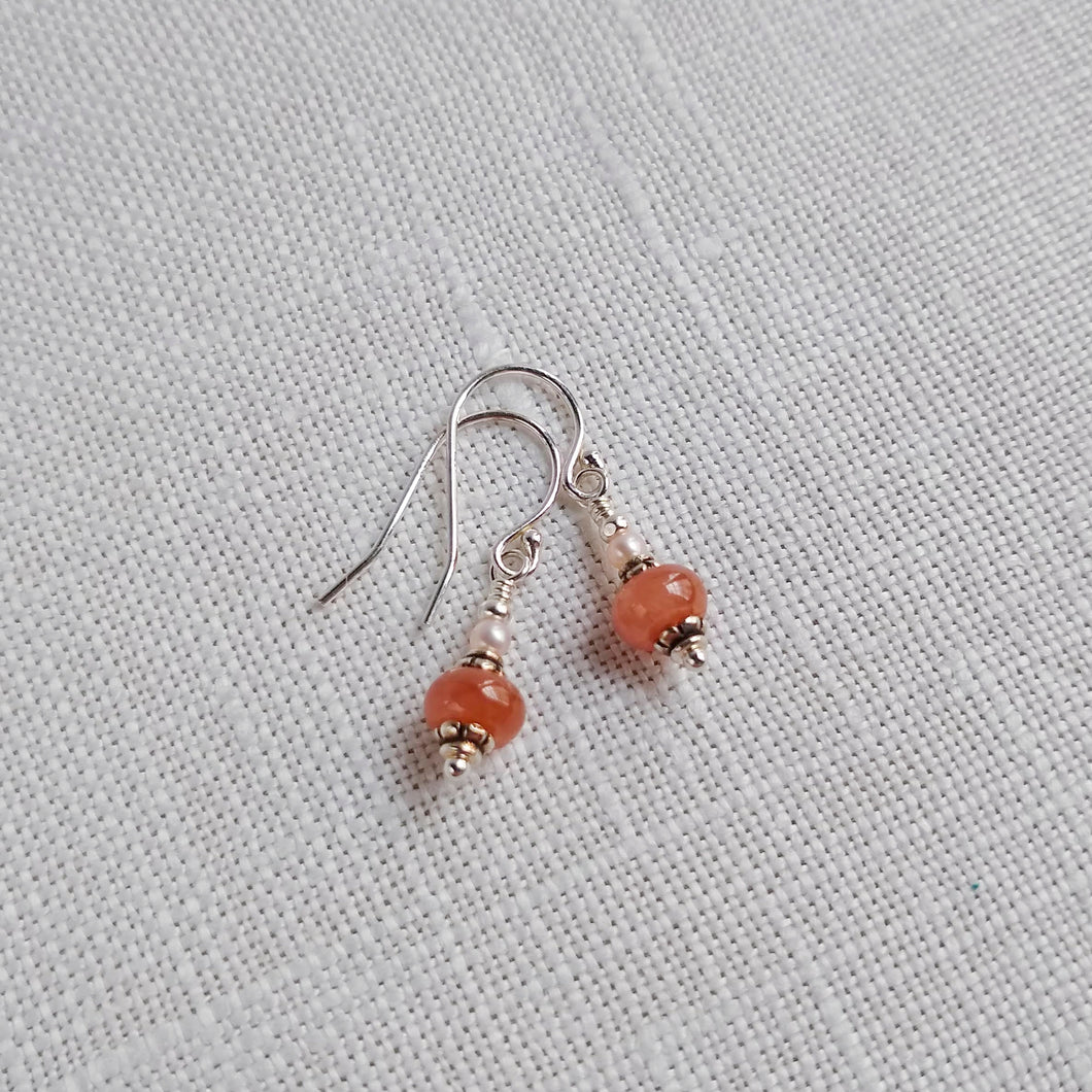 Petite Drop Earrings ~ Rhodochrosite & Freshwater Pearl