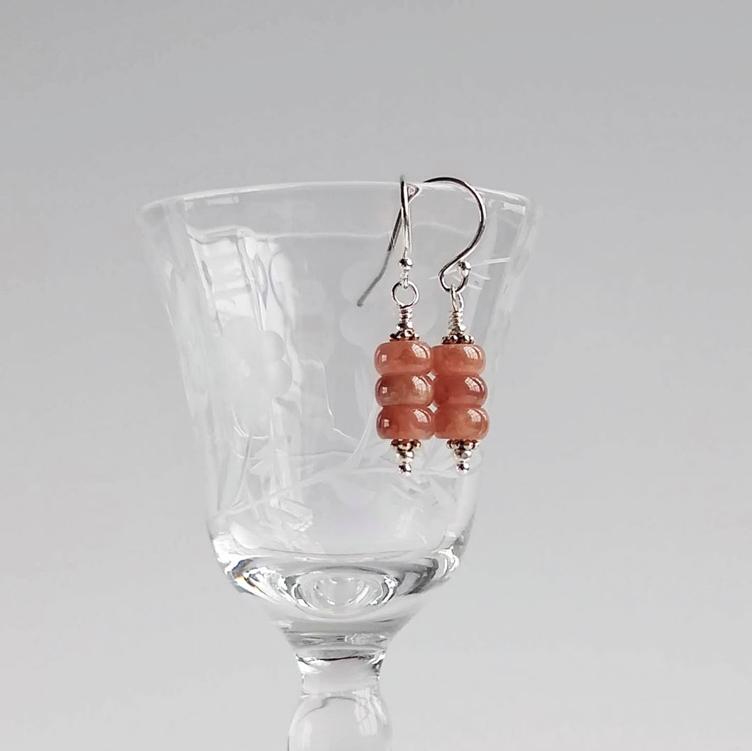 Triple Stack Earring ~ Rhodochrosite