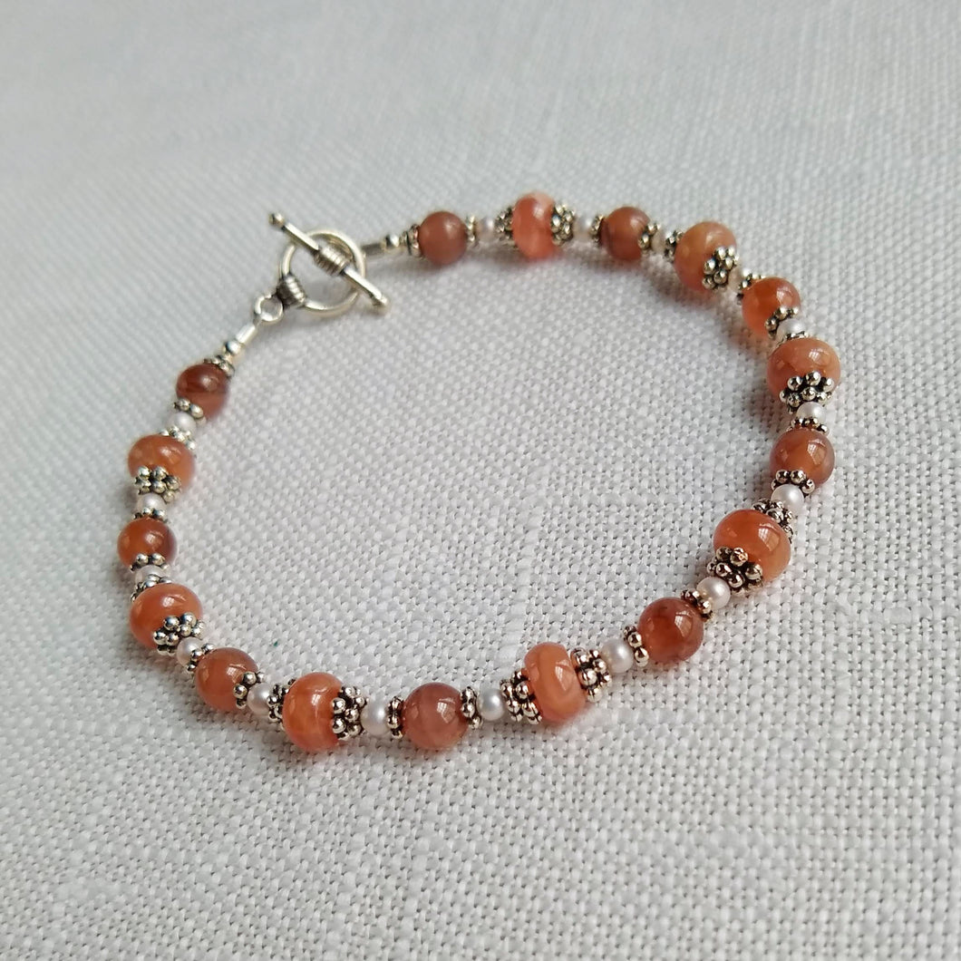 Simple Circlet Bracelet ~ Rhodochrosite & Freshwater Pearls