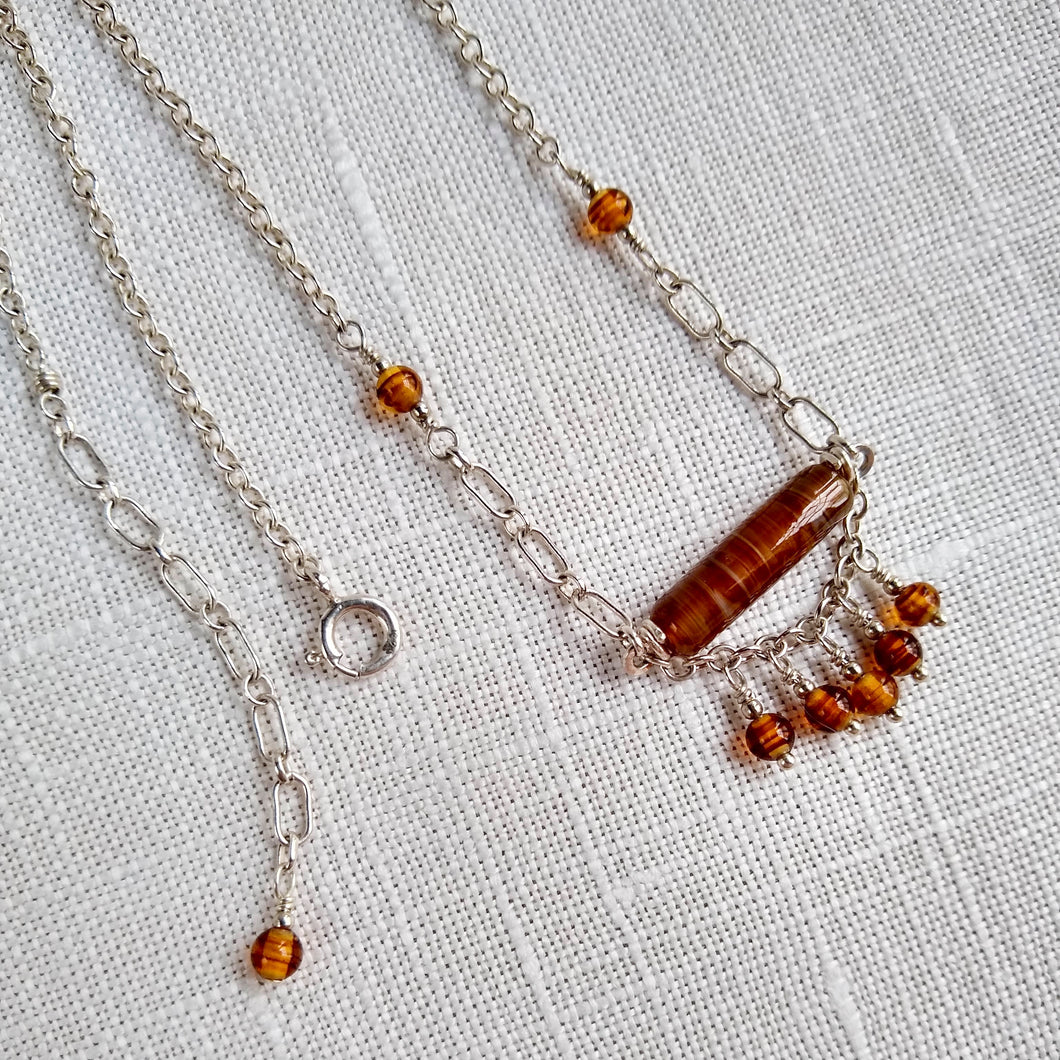 Garland Necklace ~ Root Beer Swirl - Vintage Glass