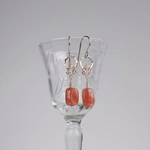 Petite Halo Earrings ~ Rhodochrosite & Freshwater Pearl