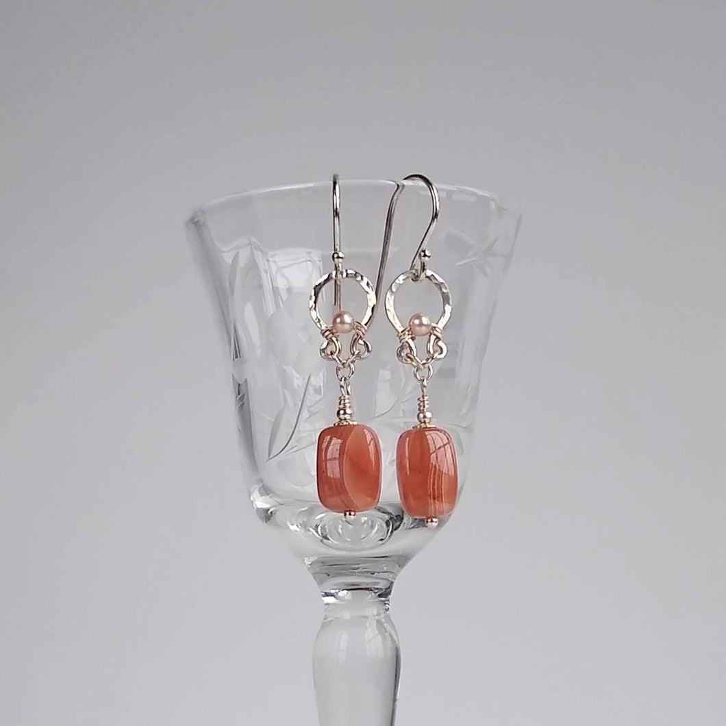 Petite Halo Earrings ~ Rhodochrosite & Freshwater Pearl